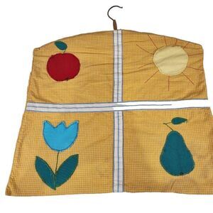 Vintage 60s Fabric Clothes Pin Bag Holder Hanger Orange Yellow Red